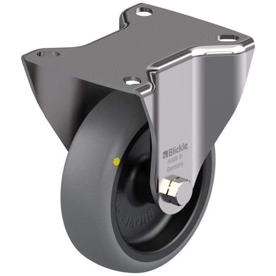 100 mm:n ruostumattomasta teräksestä valmistettu kiinteä pyörä, jossa on harmaa sähköä johtava kestomuovi.