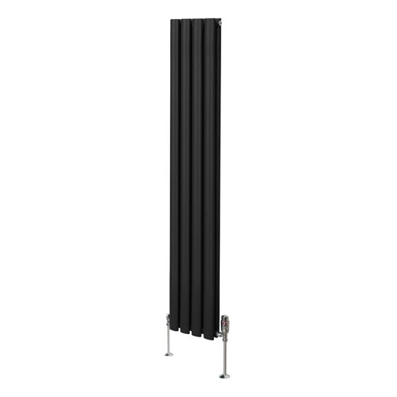 Soikea pylväspatteri ja venttiilit - 1600 mm x 240 mm – Musta