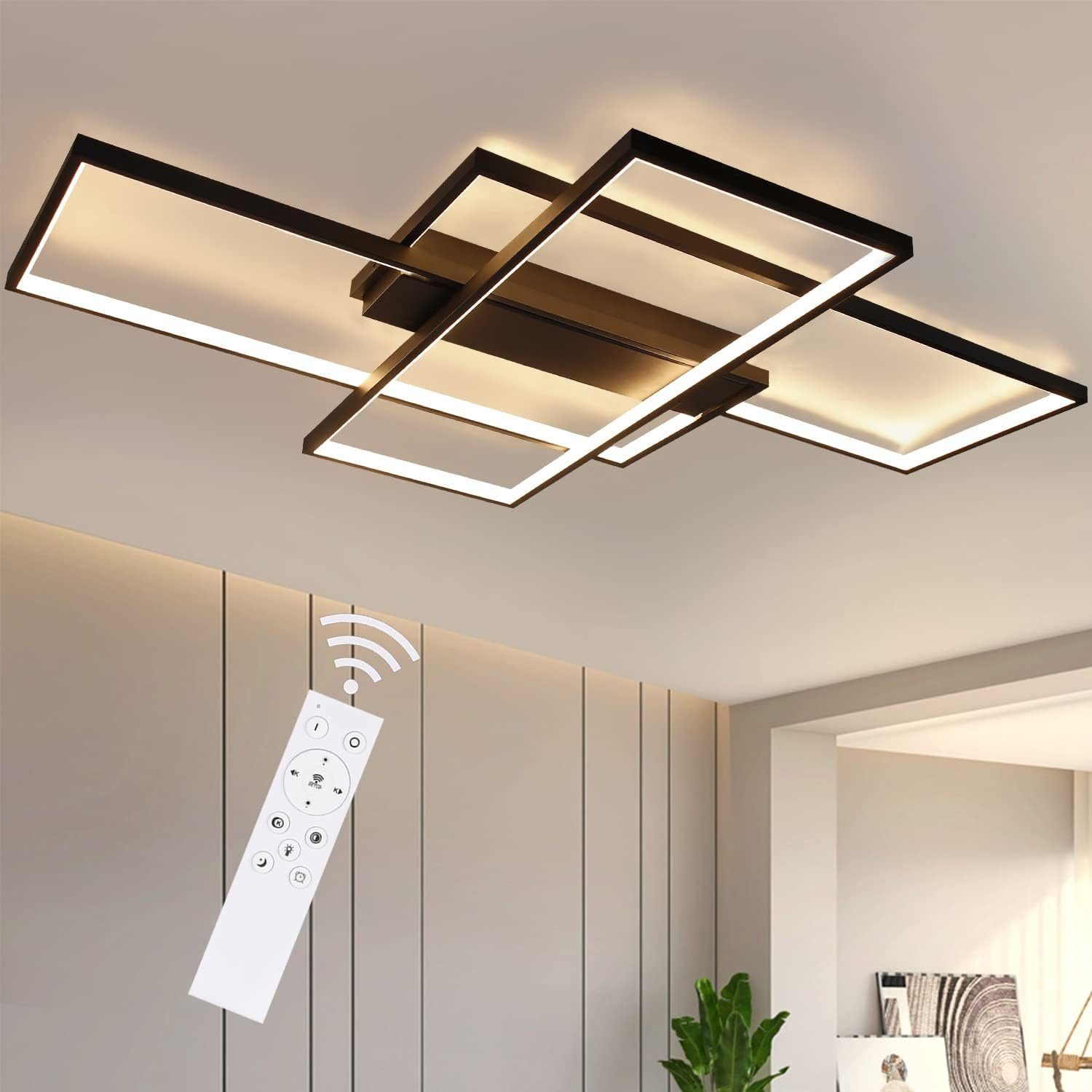 NETTLIFE Himmeä musta LED-kattovalaisin 3-osainen, 100x70x8 cm, 88W, kaukosäätimellä