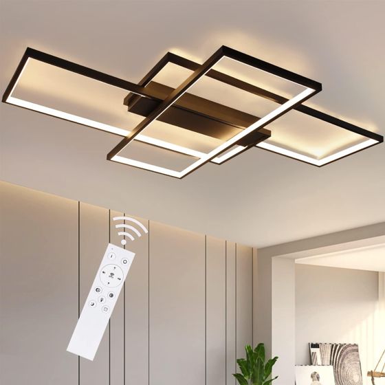 NETTLIFE Himmeä musta LED-kattovalaisin 3-osainen, 100x70x8 cm, 88W, kaukosäätimellä