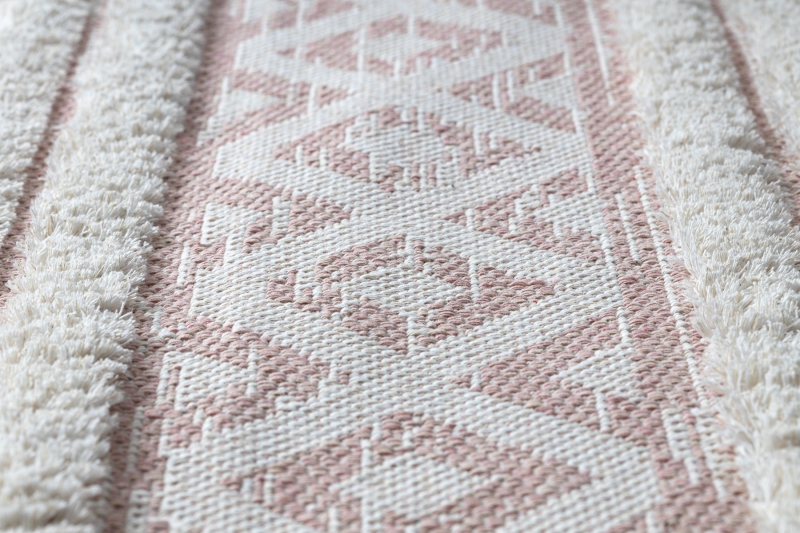 Matto MOROC Rooma 22297 Ekologinen, EKO SIZAL tupsut - vaaleanpunainen / kerma, kierrätetty puuvillamatto 78x150 cm