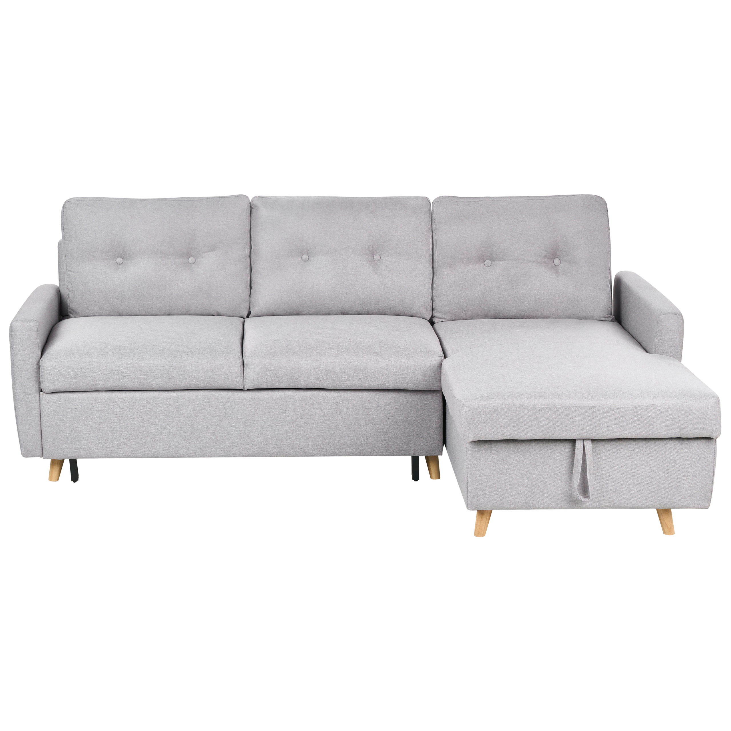 Kulmavuodesohva FLAKK kangas Vaaleanharmaa säilytystila 4-istuttava Vasen