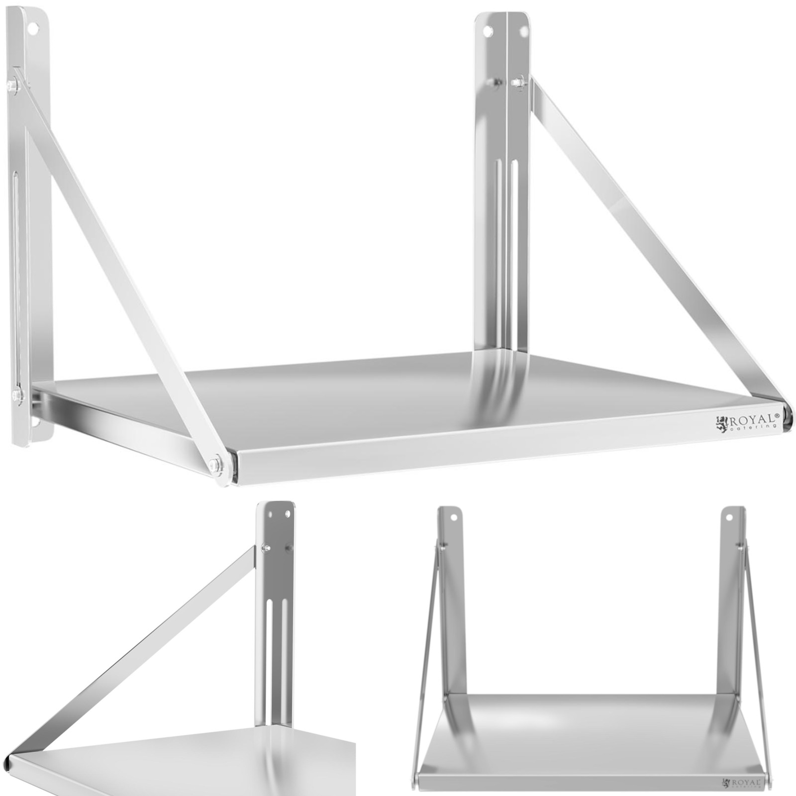 Taittuva ruostumattomasta teräksestä valmistettu seinähylly tarjoilukäyttöön, jopa 40 kg, 60 x 45 cm