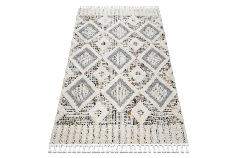 Matto SEVILLA Y523C rombit harmaa / keltainen Tupsut berbery Marokkolainen shaggy 120x170 cm