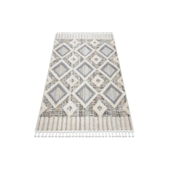 Matto SEVILLA Y523C rombit harmaa / keltainen Tupsut berbery Marokkolainen shaggy 120x170 cm