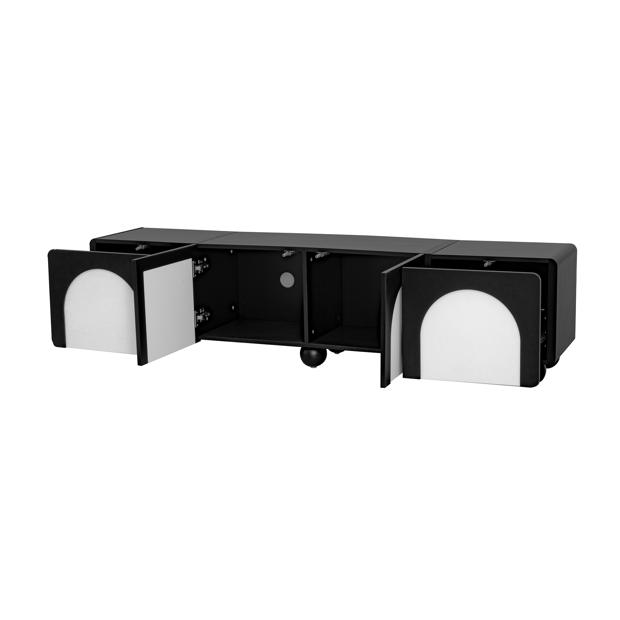 TV-taso 180x38x45 cm musta valkoinen MDF säilytyksellä ja liukuovilla