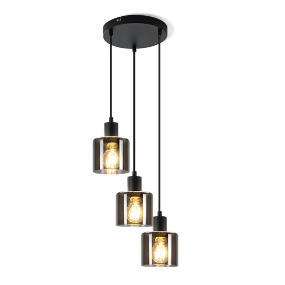 NETTLIFE musta lasinen, riippuvalaisin, halkaisija, 26cm, E27, olohuone, 3 lamppua Vintage - ruokailuhuoneen Valaisin, teollinen Valaisin