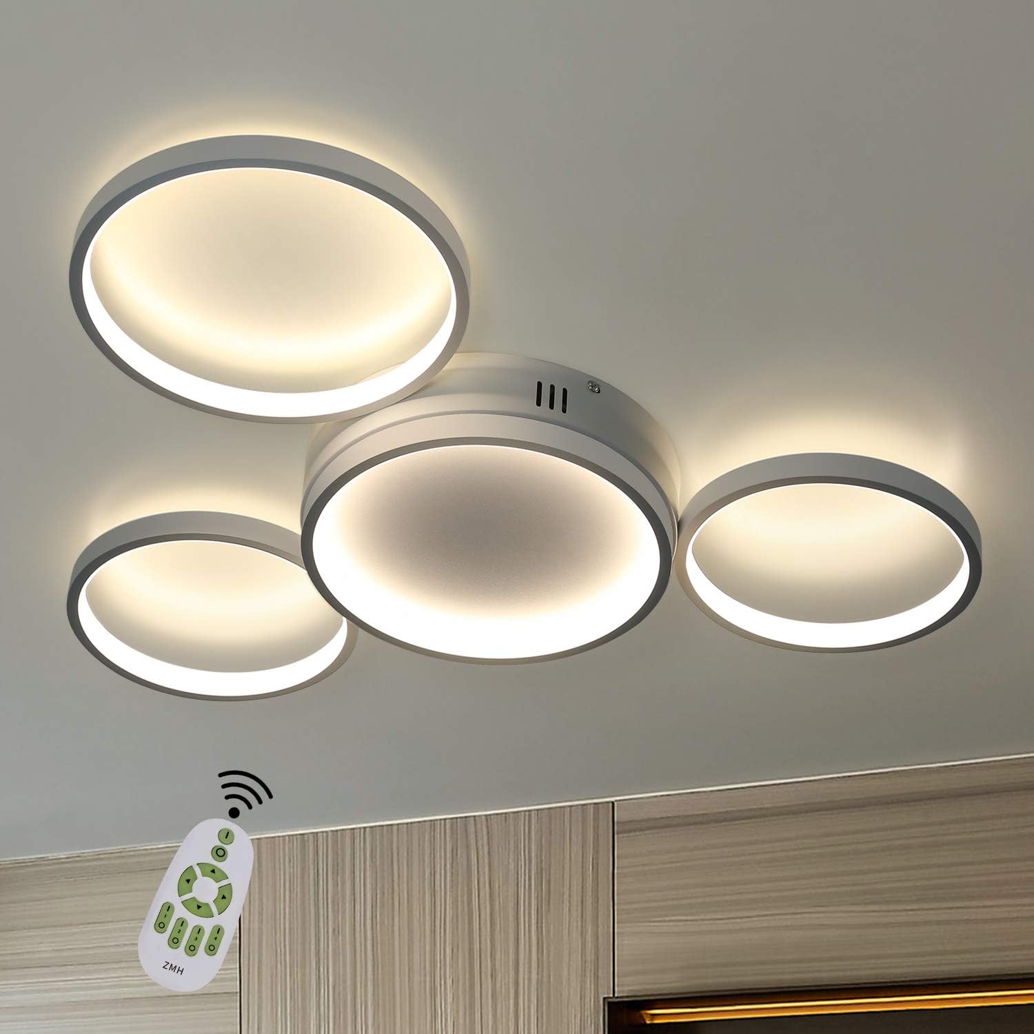 NETTLIFE LED - kattovalaisin, himmennettäväKaukosäädin, 52W, moderni Kattovalaisin, 4 metallirenkaalla