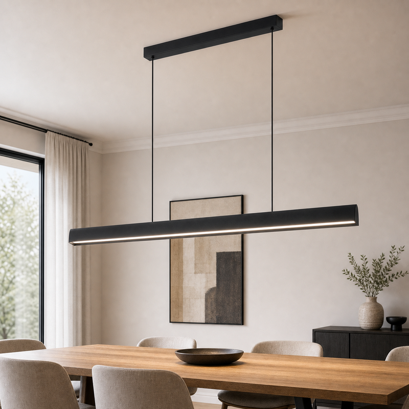 ZMH musta 34 W LED-riippuvalaisin, korkeussäädettävä, kaukosäätimellä ruokailutilaan