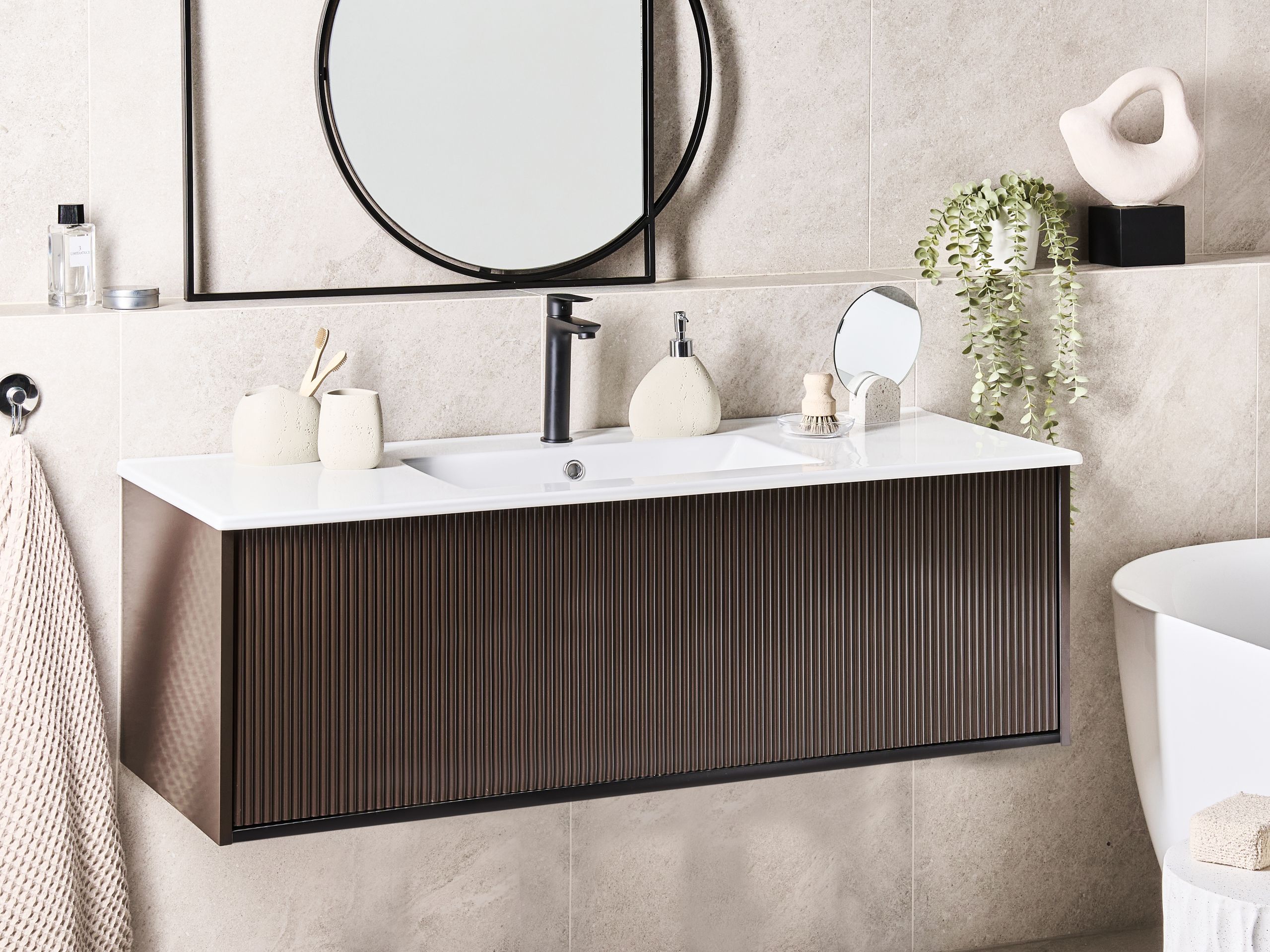 Seinäallaskaappi pesualtaalla MADIDI 120 cm Ruskea