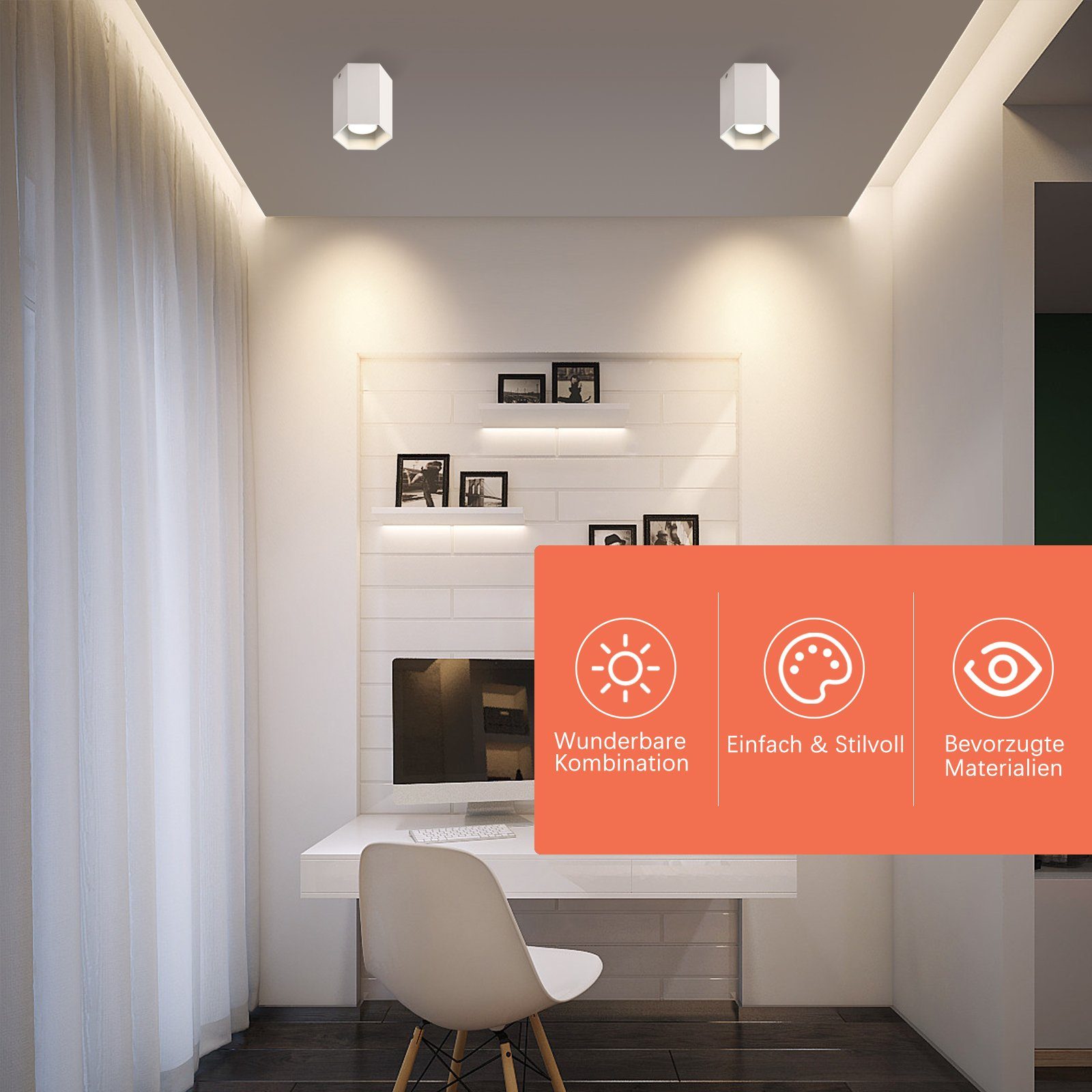 NETTLIFE pinta - asennettavat kattokohdevalaisimet valkoiset: moderni GU10- alumiininen eteisvalaisin ruokailutilaan ilman lamppua