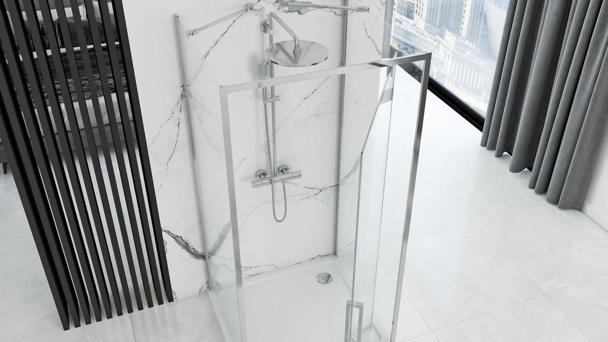 REA Seinän viereen asennettava suihkukaappi Rapid Swing 120x100 kromi, 120X100X195CM