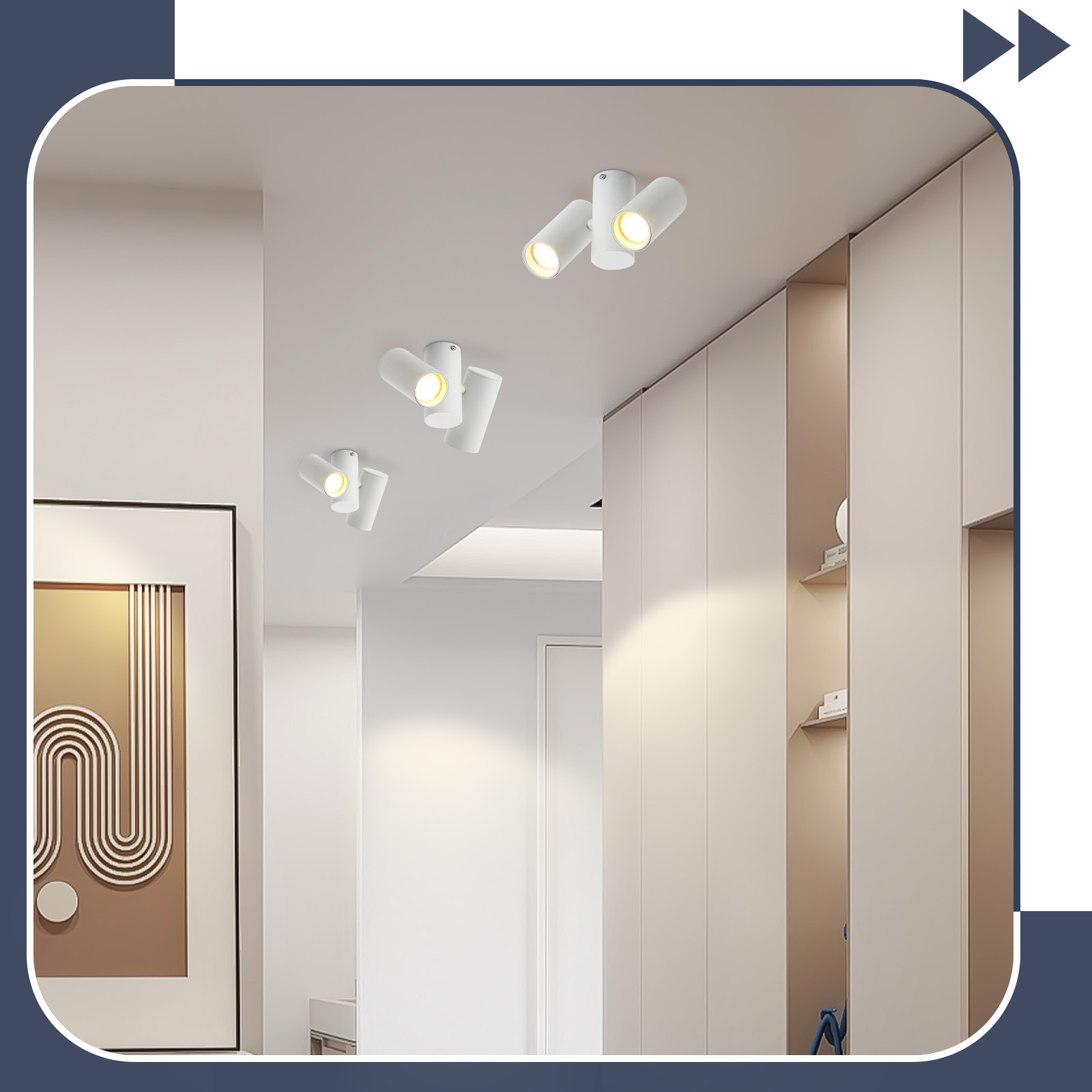 NETTLIFE - kattovalaisin 2 valkoista kattokohdevaloa - GU10 moderni metalli kääntyvä 180° sisätiloihin MAX.25W ilman polttimoa