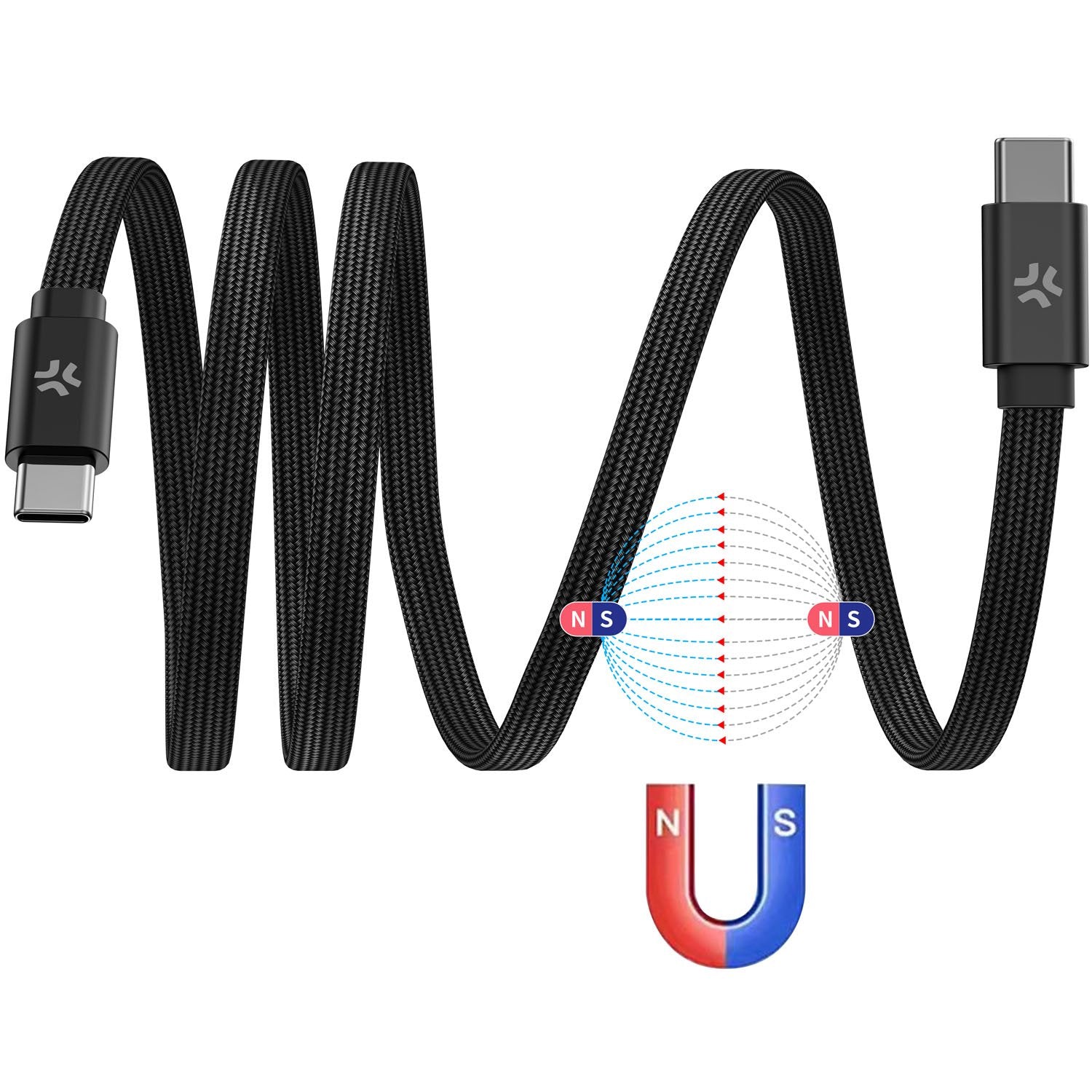 USB-C kaapeli magneettinen punottu 60 W lataukseen 1 m