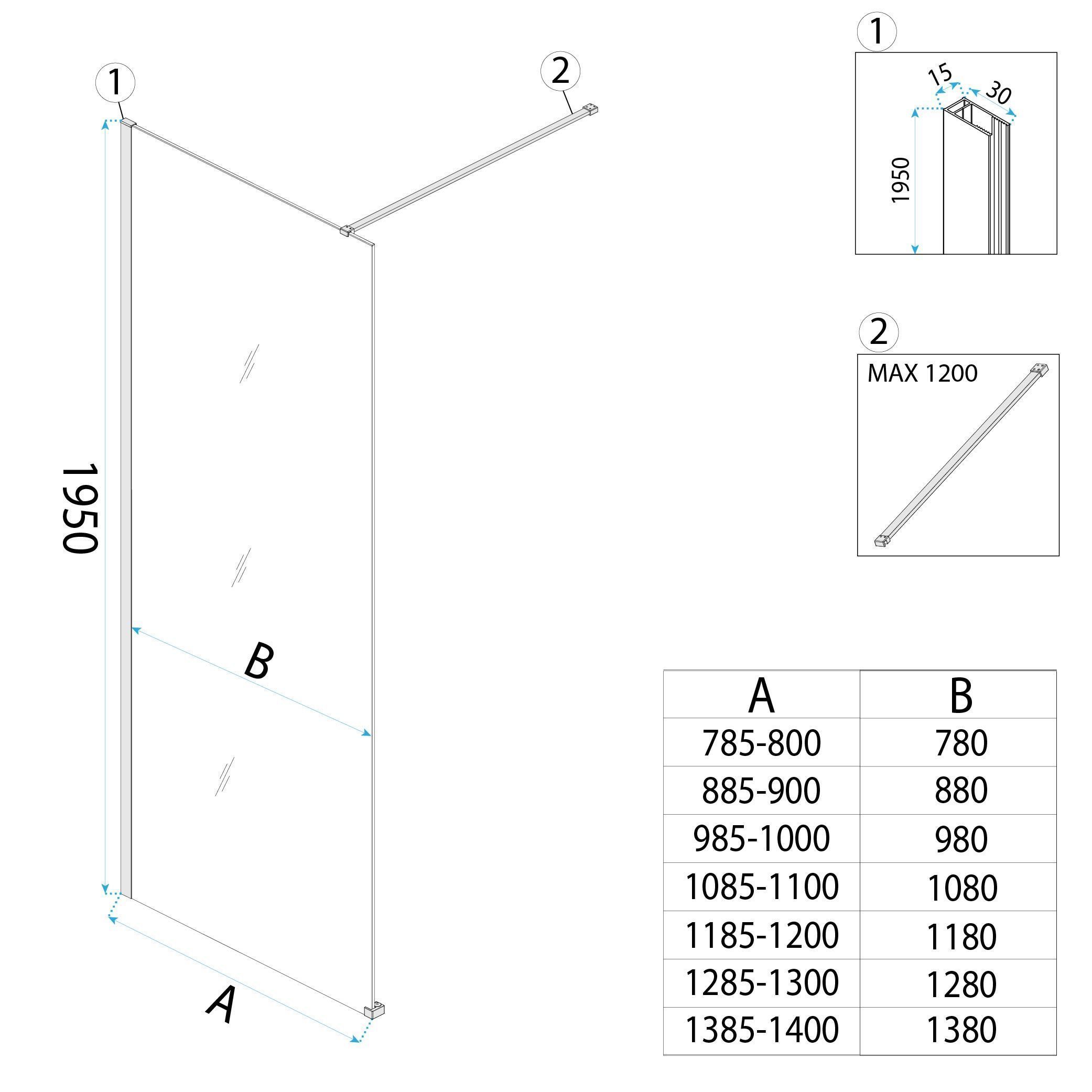 REA Suihkuseinä Flexi Transparent 80 Kulta, 80X195CM