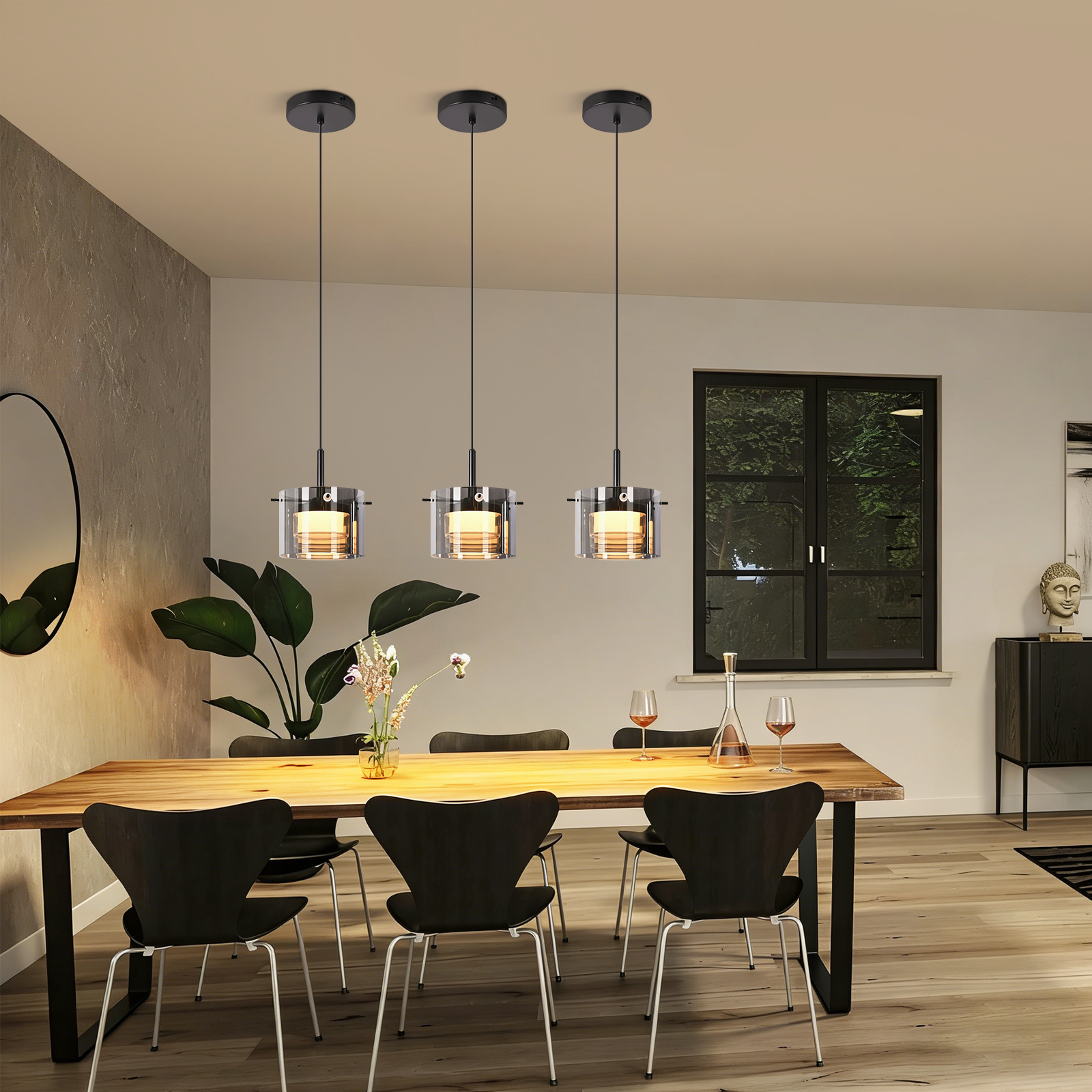 ZMH lasinen riippuvalaisin ruokapöydälle, 1 valo, 140 cm, LED, säädettävä korkeus, ruokailuhuoneeseen, olohuoneeseen, keittiöön