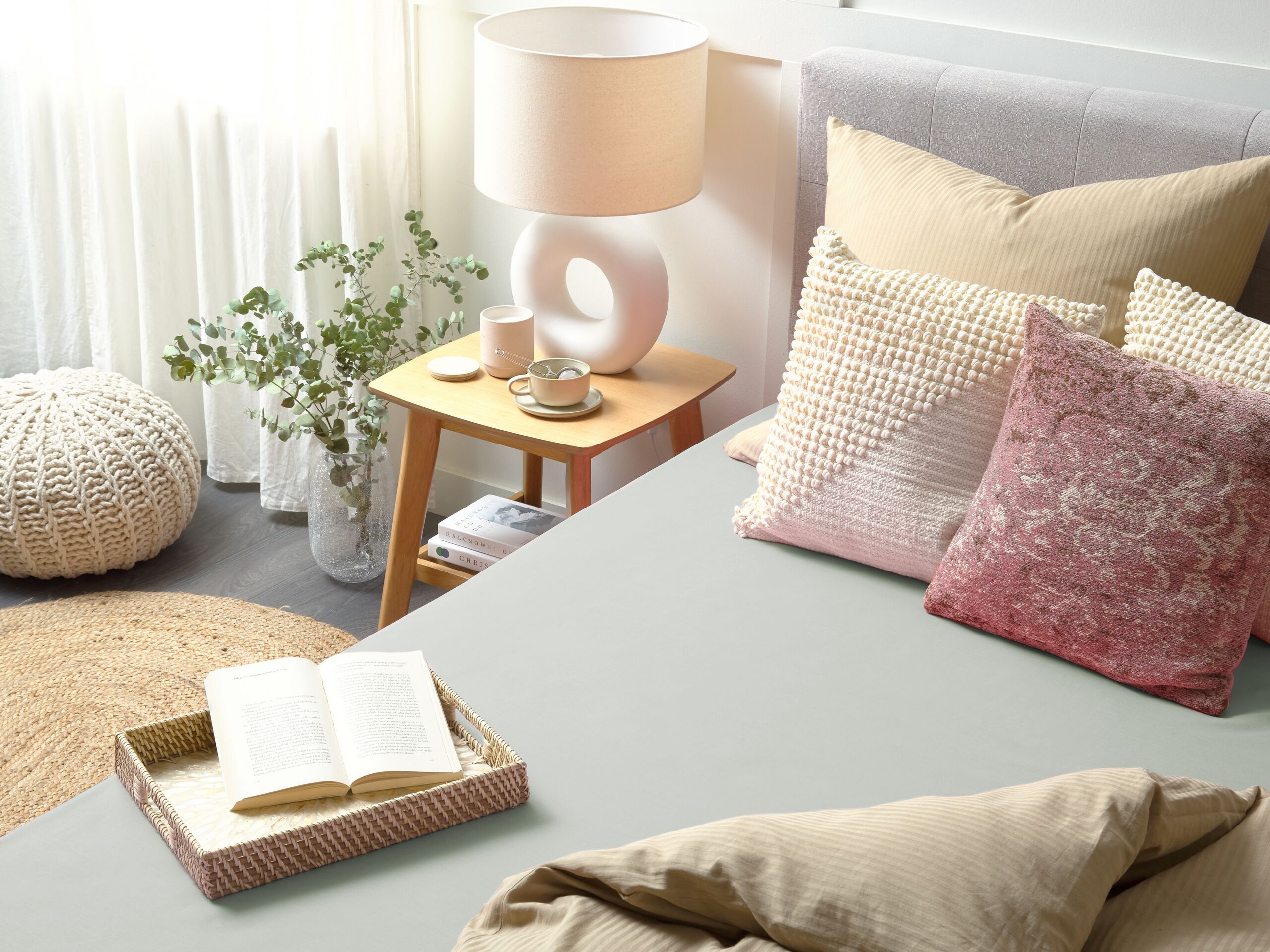 Muotoonommeltu lakana JANBU puuvilla 160 x 200 cm Vaaleanvihreä