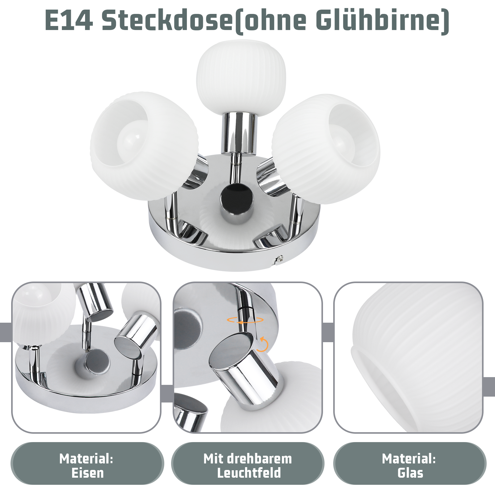 NETTLIFE valkoinen kattokohdevalaisin E14 3 lamppua sisälasivarjostin säädettävä kohdevalo ilman valokeskusta