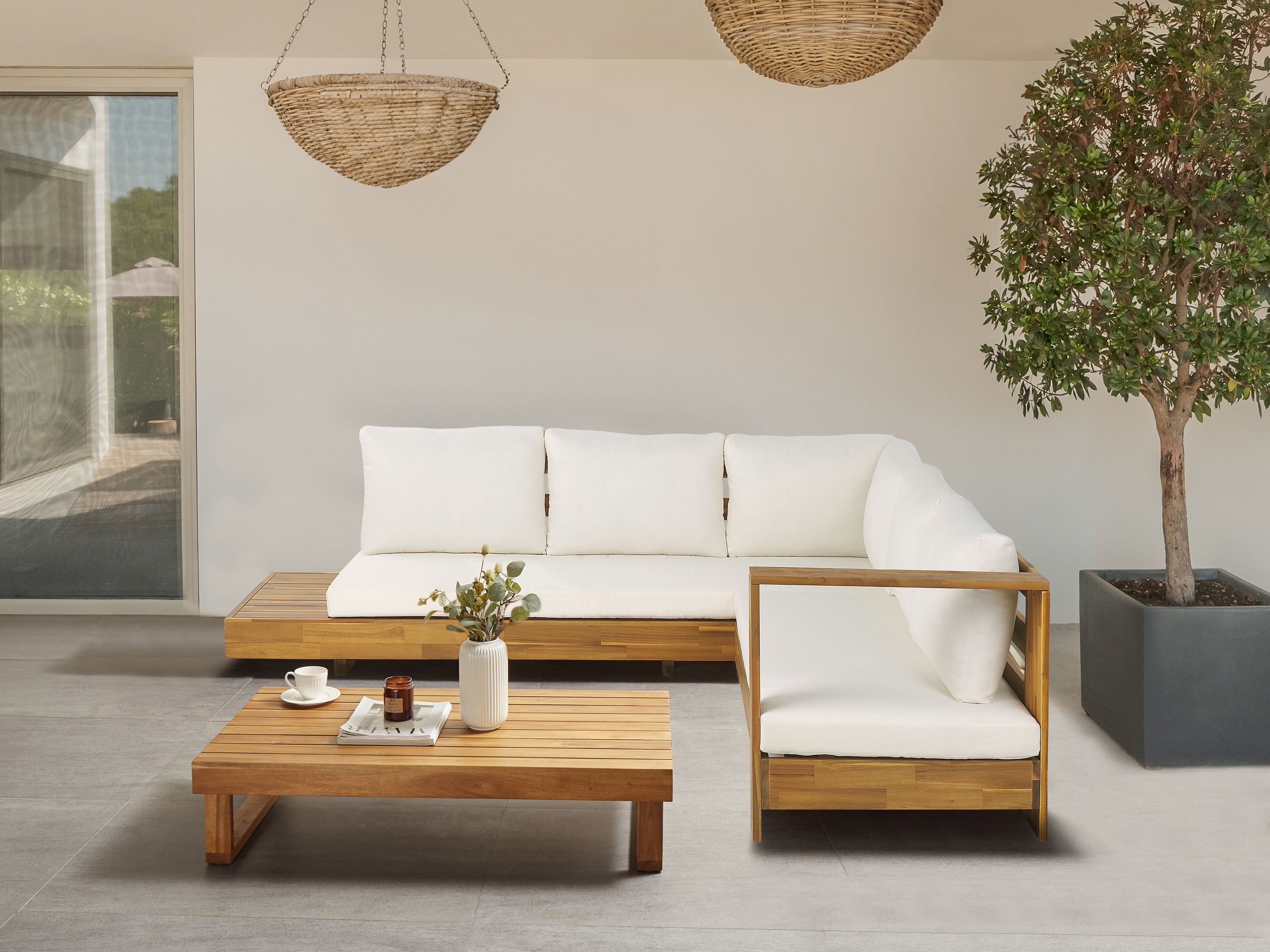 Ulkokulmasohva ja pöytä 5-istuttava MARETTIMO Vasen sertifioitu akaasia Ruskea