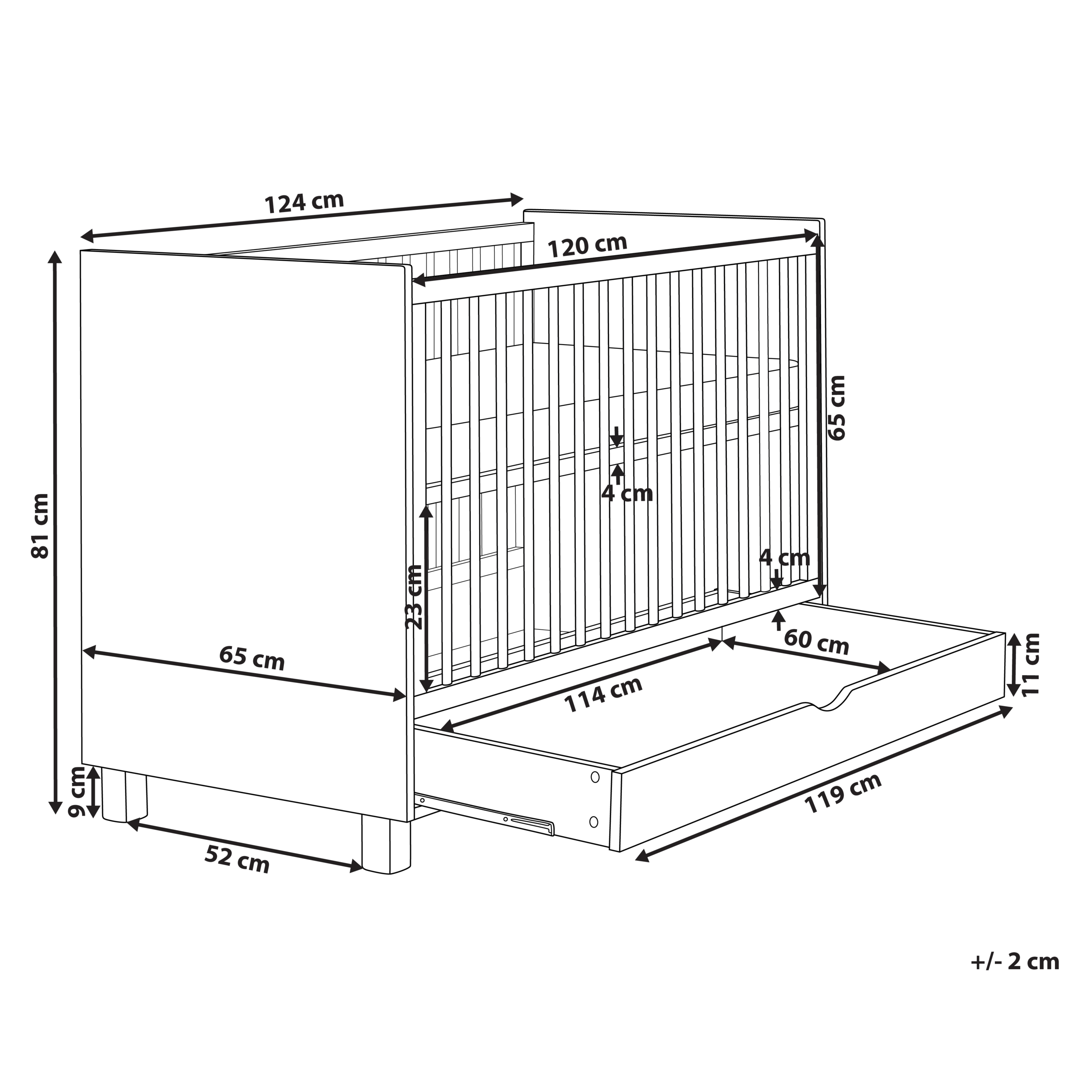 Pinnasänky säilytyslaatikolla GUNNAR 60 x 120 cm Valkoinen