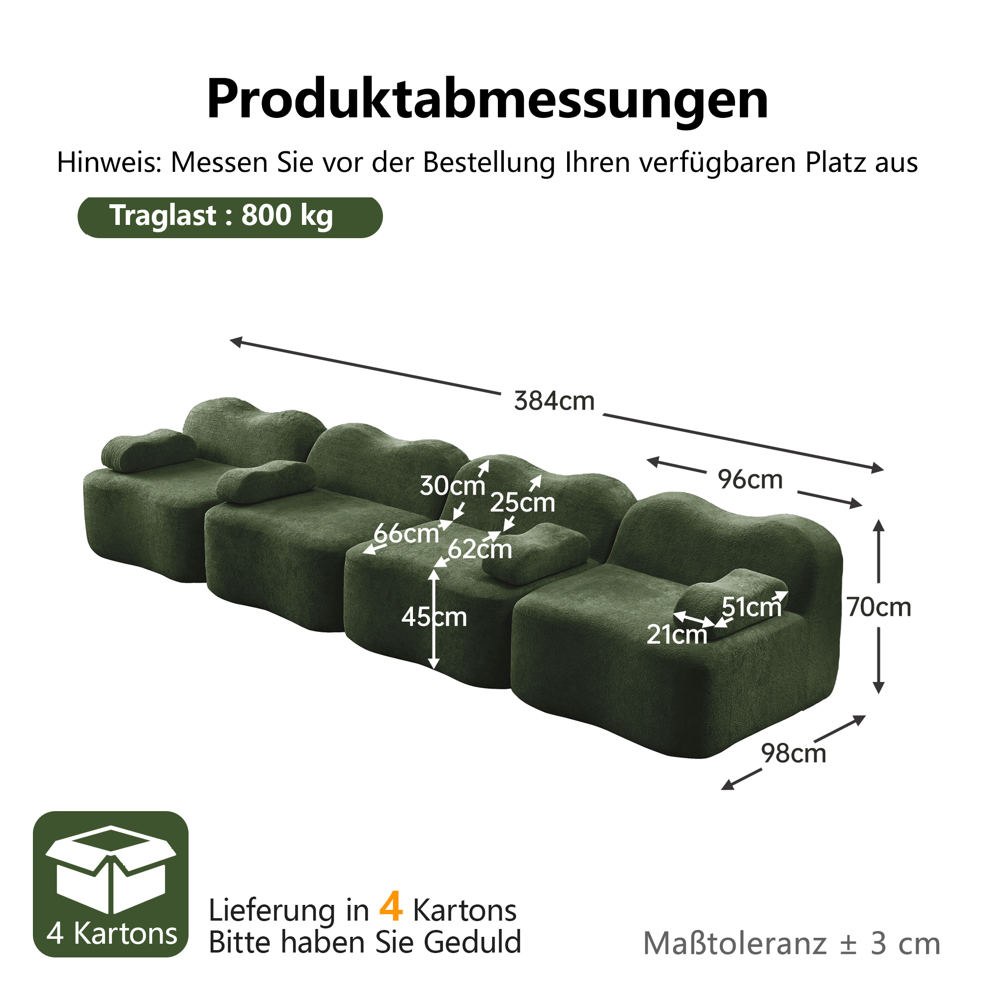 moduulisohva 4-paikkainen vihreä sametti moderni säädettävä