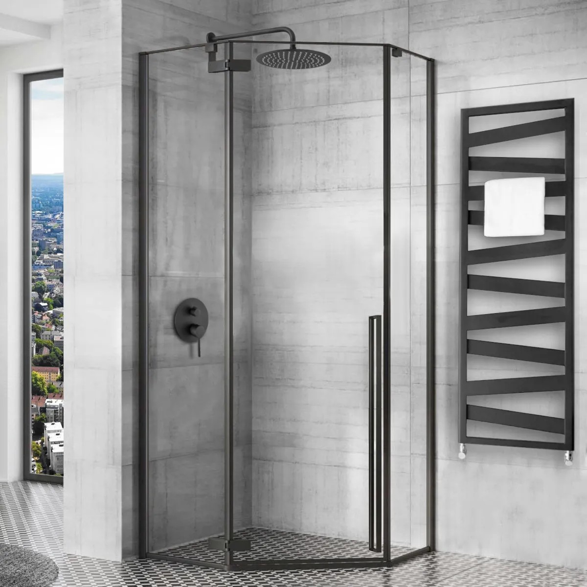 REA Suihkukaappi DIAMOND 90x90 musta, 90X90X195CM