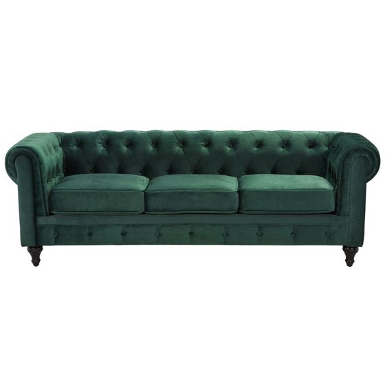 Sohva 3-istuttava CHESTERFIELD Sametti Smaragdinvihreä