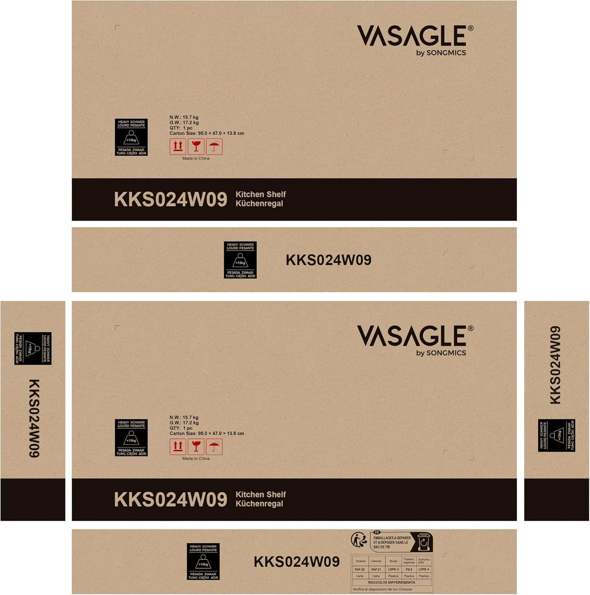 Vasagle keittiöhylly, 6 hyllyä, 40 × 60 × 167 cm, KKS024