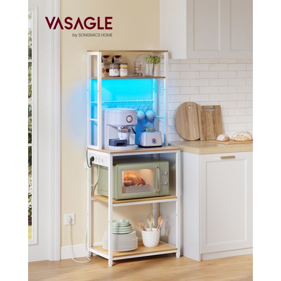 Vasagle keittiöhylly, pistorasialla, LED-valaistuksella, säädettävä, 40 × 60 × 168.4 cm, KKS049