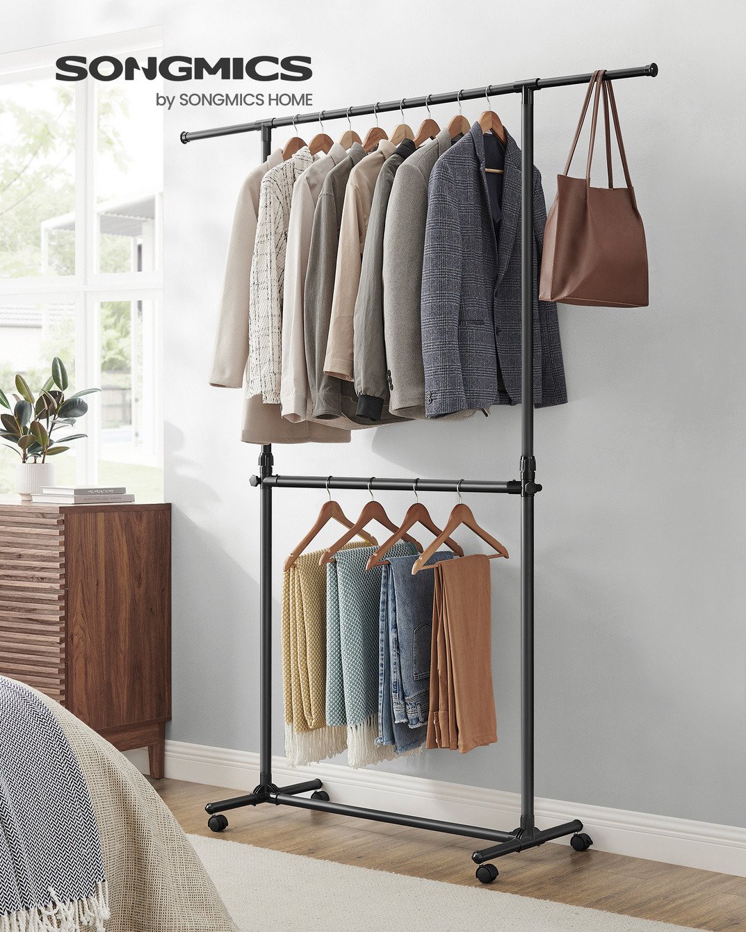 Songmics vaaterekki, pyörillä, säädettävä, LLR401YC
