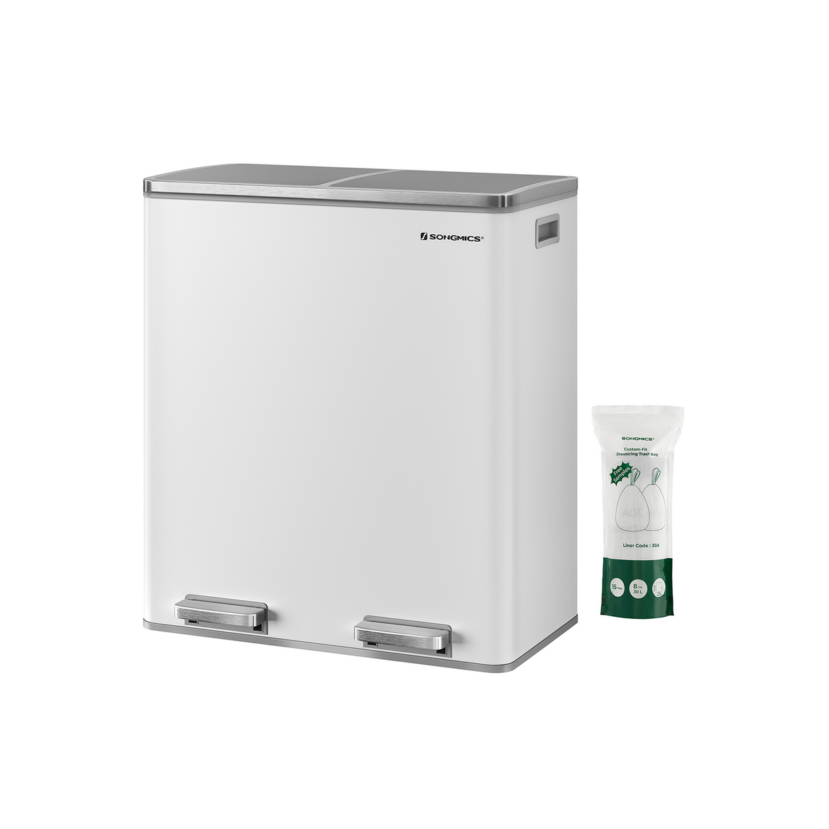 SONGMICS lajitteluastia, pehmeästi sulkeutuva kansi, 2 × 30 L, LTB060