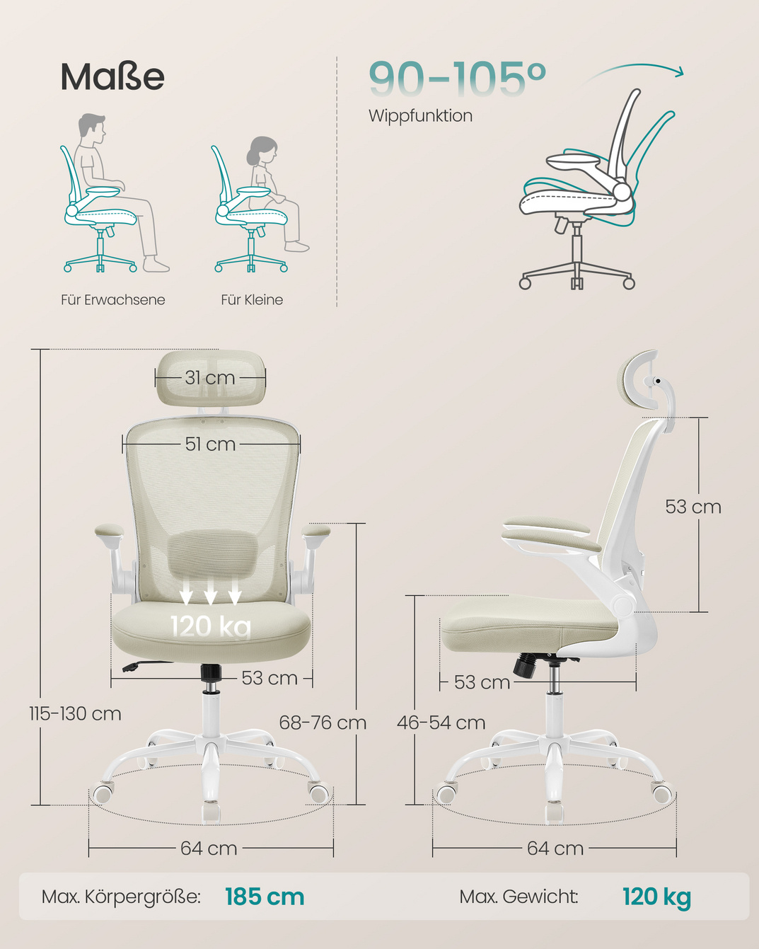 SONGMICS ergonominen työtuoli, OBN047