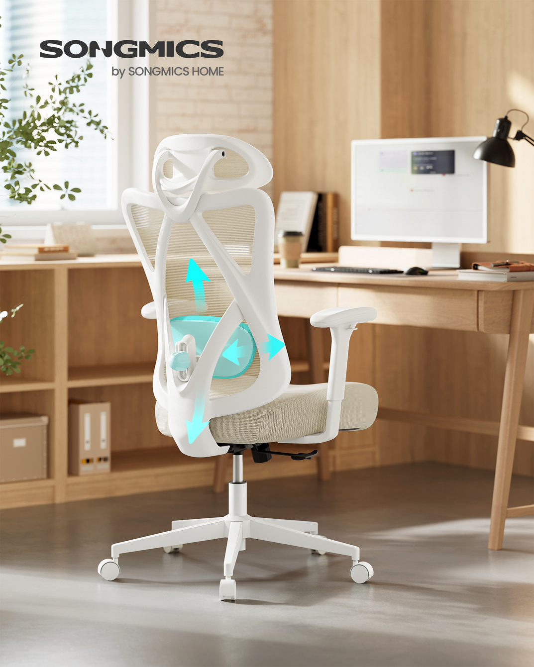 SONGMICS ergonominen työtuoli, pehmusteella, säädettävä, OBN063
