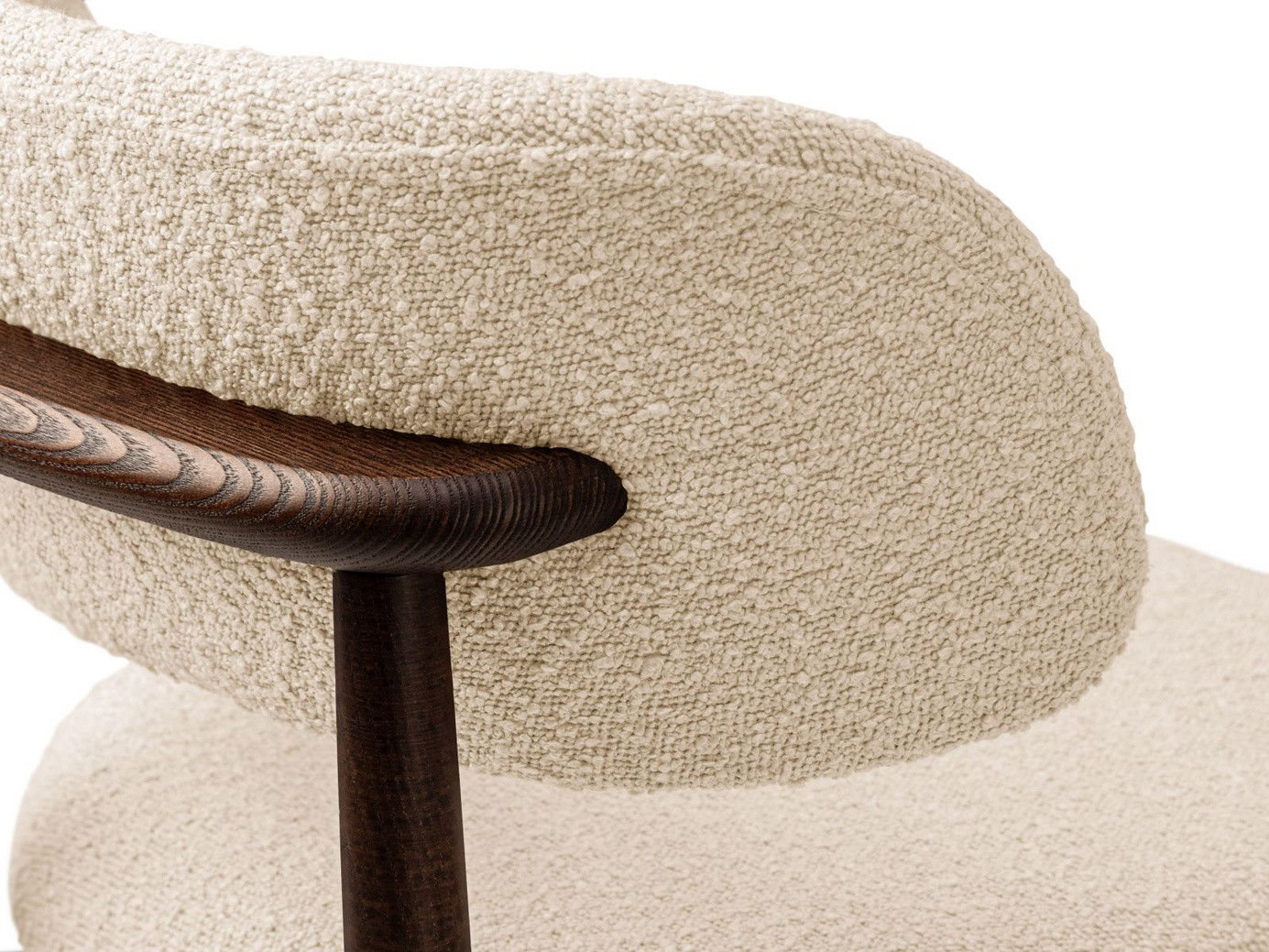 Cosmopolitan Design bouclé-tuolit, 2 kpl, "Evan", 1-istuttava, 49,5 × 51 × 77 cm, Baloo, pähkinäpuujalat